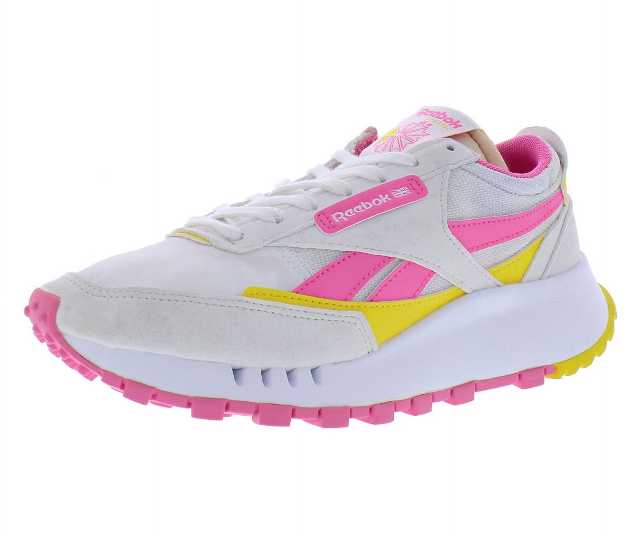 Reebok Classic Leather Legacy GS Girls Shoes Size 4, Color: White/Yellow/Elegant Pink