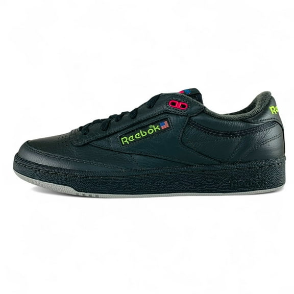 Reebok Club C 85 Vintage Black Pink Green Men's Shoes Sneakers 100201173, Men's U.S. Shoe Size 12
