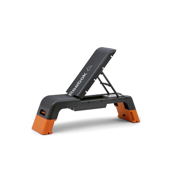 Reebok Fitness Delta Deck Multipurpose Adjustable Weight Bench Aerobic Strength Training Incline and Decline, Black/Orange