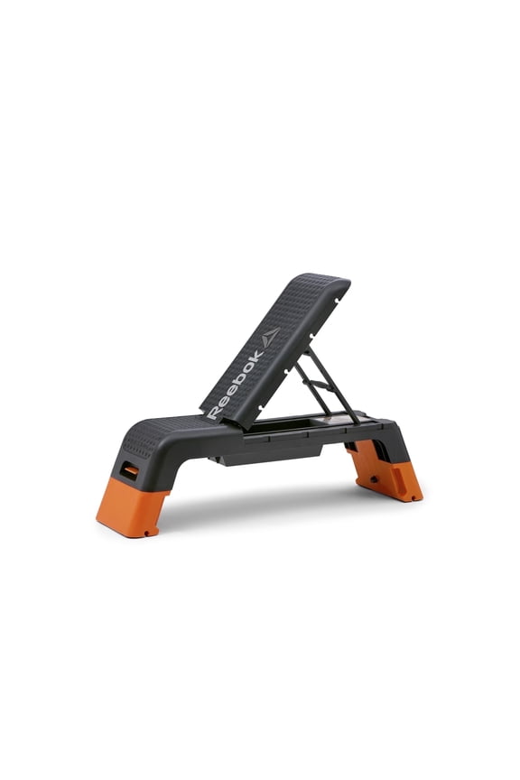 Fitness Delta Deck Multipurpose Adjustable Weight Bench Aerobic Strength Training Incline and Decline, Black/Orange