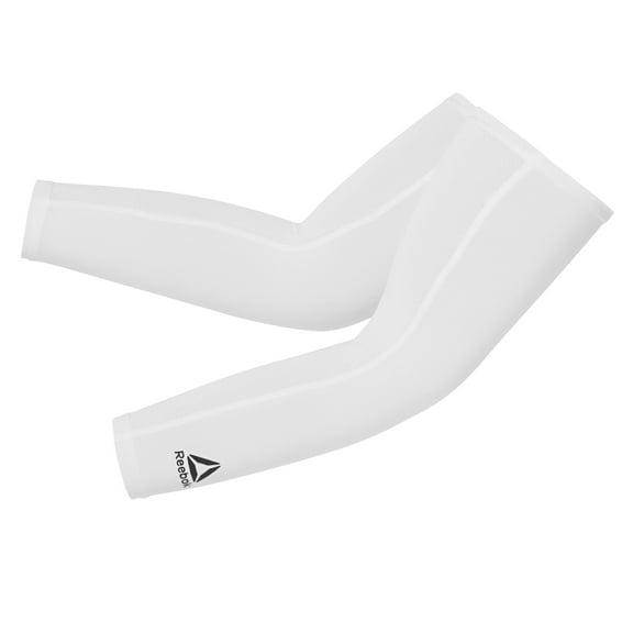 Reebok Delta Activchill Compression Arm Sleeves, 2 Pack, White, Small/Medium - Large/Extra Large, Anti-Slip with Cooling Compression Fabric,  Unisex Sizing