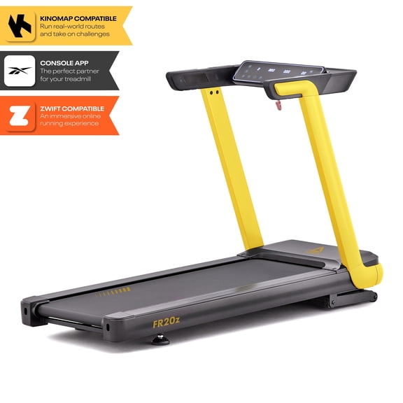 Reebok FR20z Floatride Treadmill - Yellow with Incline, Bluetooth, Walking or Running, 2.25 HP, 11.2 MPH