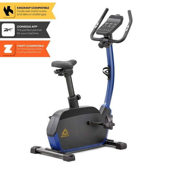 Reebok Fitness Delta FR30 Exercise Bike, Blue, Indoor Upright Stationary Cycling, Cardio Exercise, bluetooth, 32 electronic resistance levels