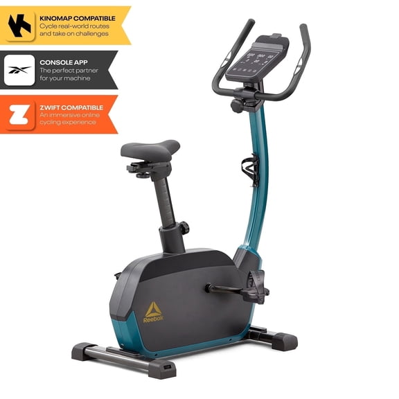 Reebok Fitness Delta FR30 Exercise Bike, Green, Indoor Upright Stationary Cycling, Cardio Exercise, Bluetooth, 32 Electronic Resistance Levels