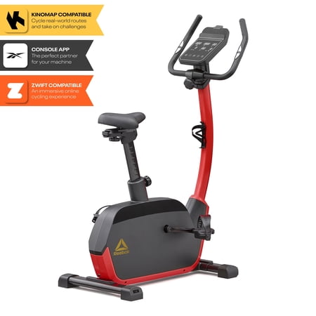 Reebok Fitness Delta FR30 Exercise Bike, Red, Indoor Upright Stationary Cycling, Cardio Exercise, bluetooth, 32 electronic resistance levels