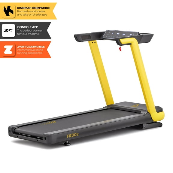 Reebok FR30z Floatride Treadmill - Yellow with Incline, Bluetooth, Walking or Running, 4 HP, 12.4 MPH, 330 lb. Capacity