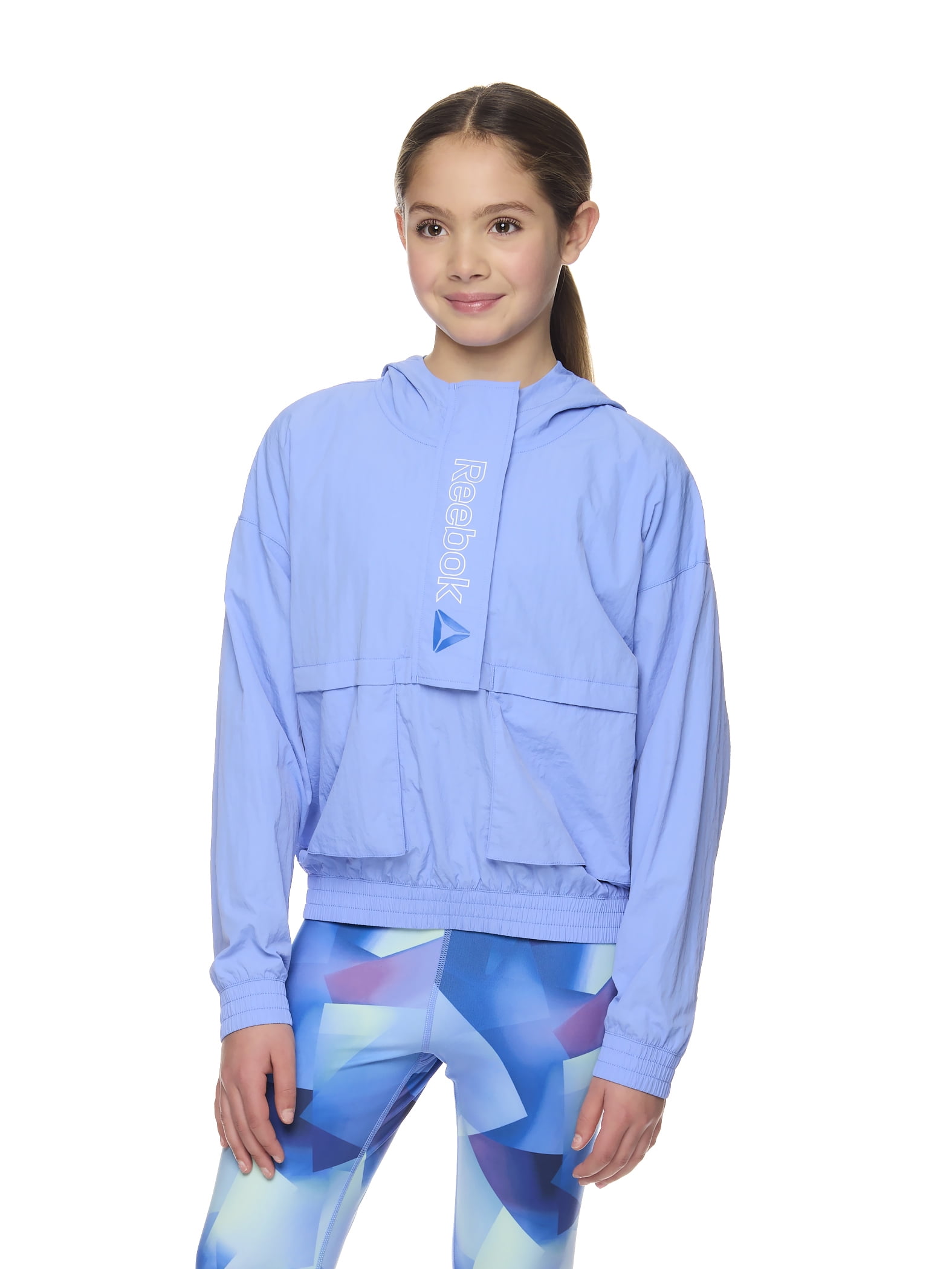 Reebok Girl’s Active Hooded Velocity ½ Zip Windbreaker, Sizes 4-18