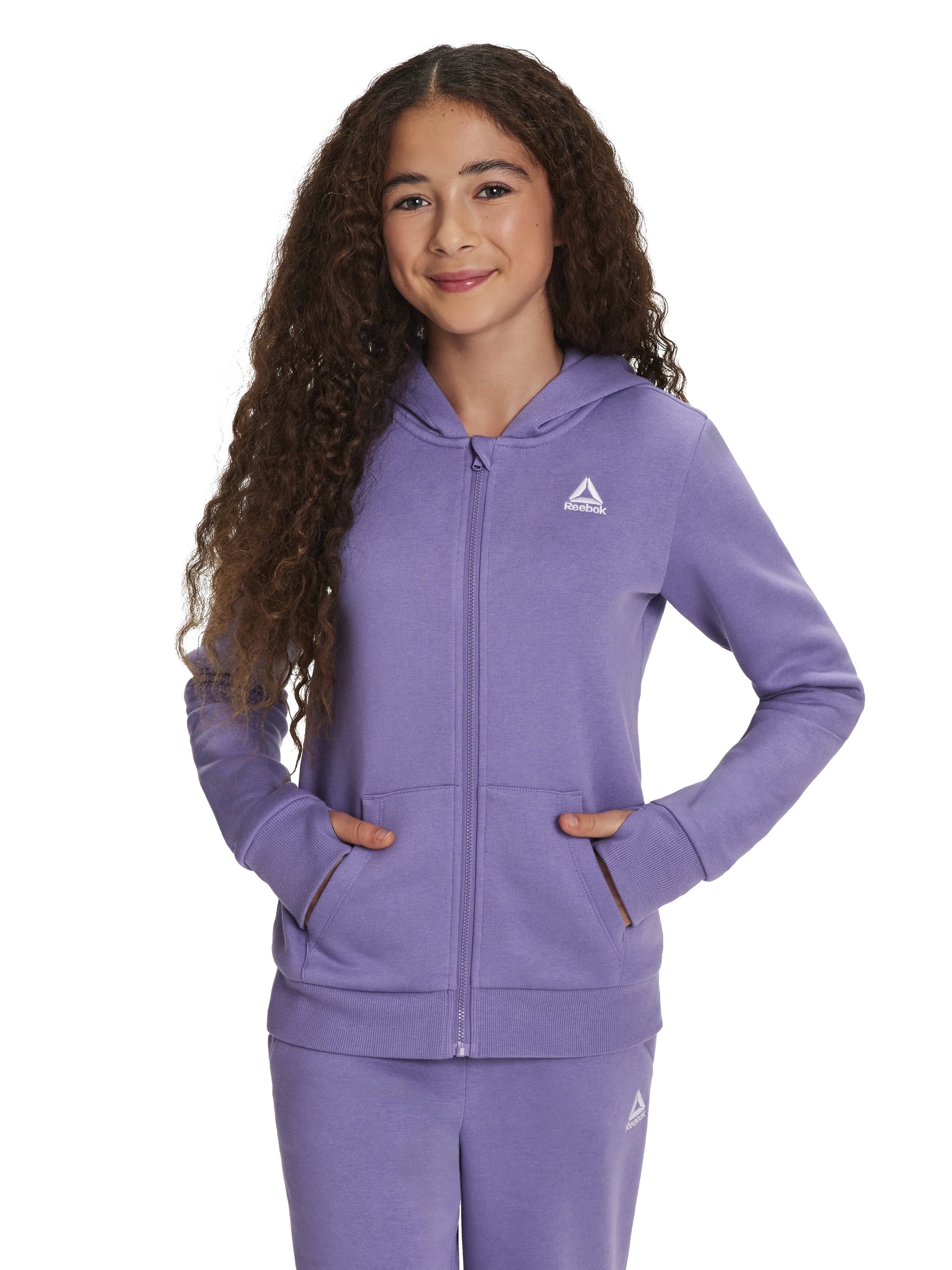 Reebok Girl’s Game Day Fleece Full Zip Hoodie, Sizes 4-18