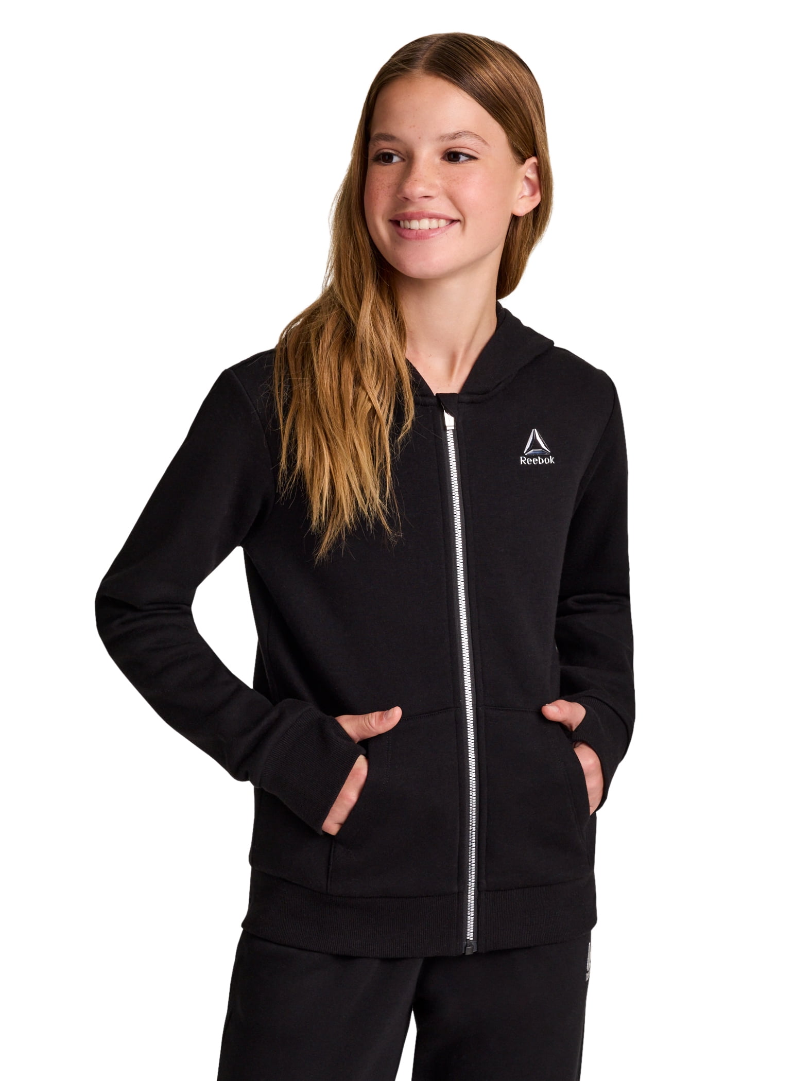 Reebok Girl’s Game Day Fleece Full Zip Hoodie, Sizes 4-18