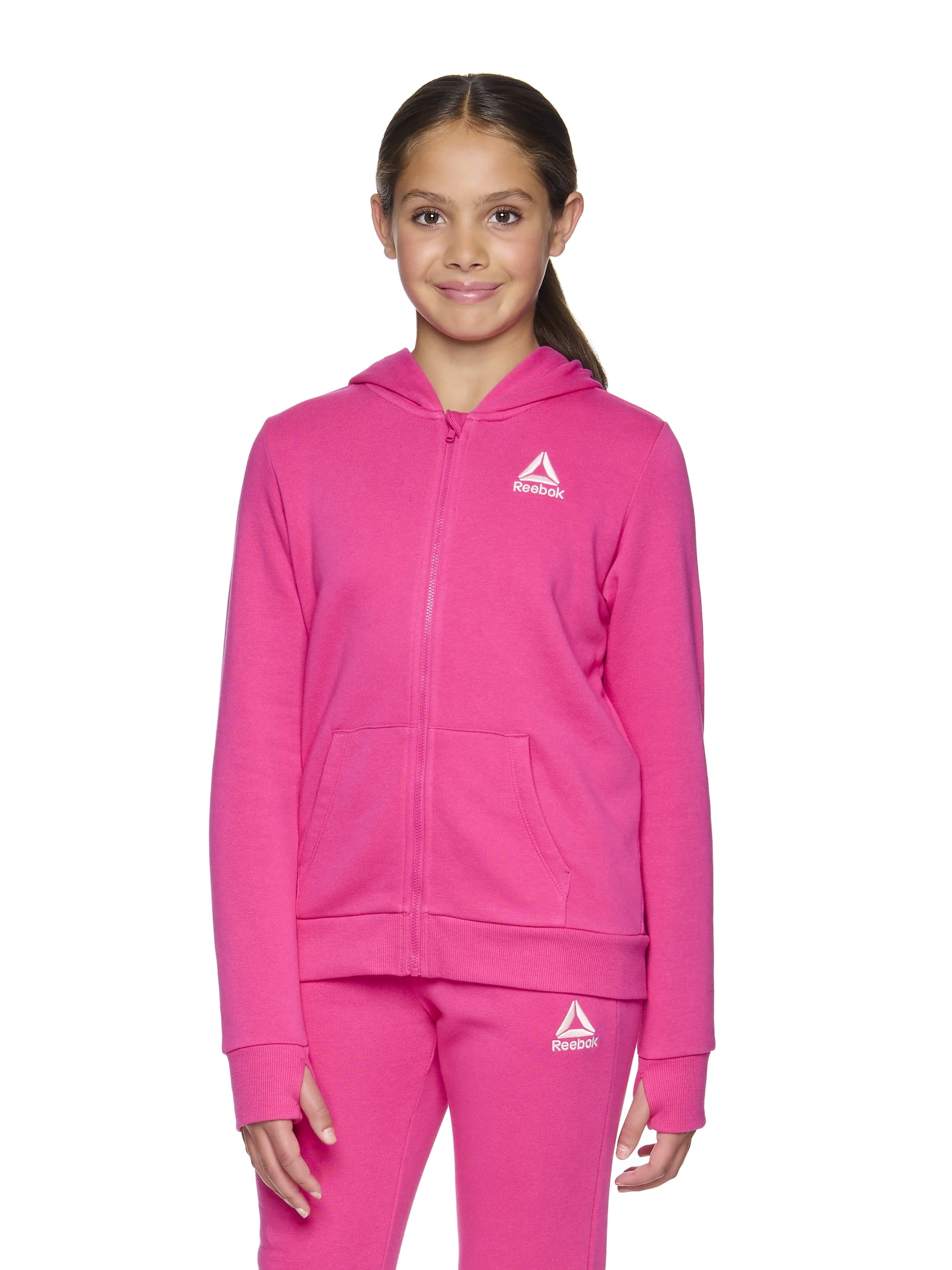 Reebok Girl’s Game Day Fleece Full Zip Hoodie, Sizes 4-18