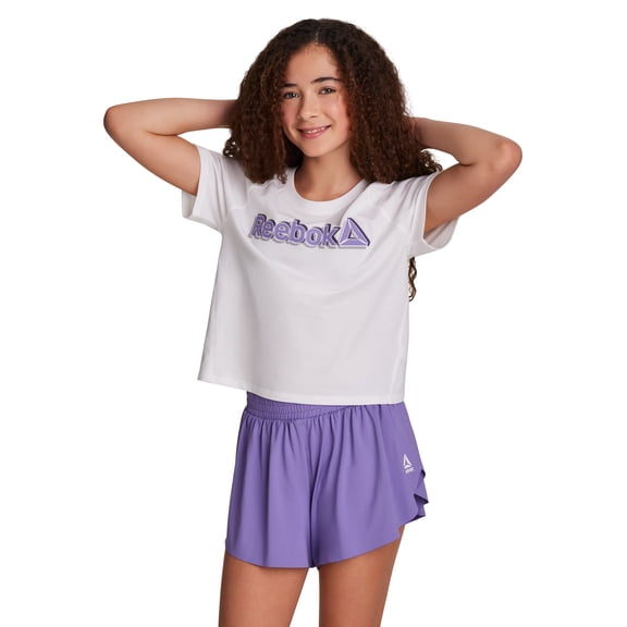 Reebok Girl's Athletic T-Shirt & Flutter Short, 2-Piece Set, Sizes 4-18
