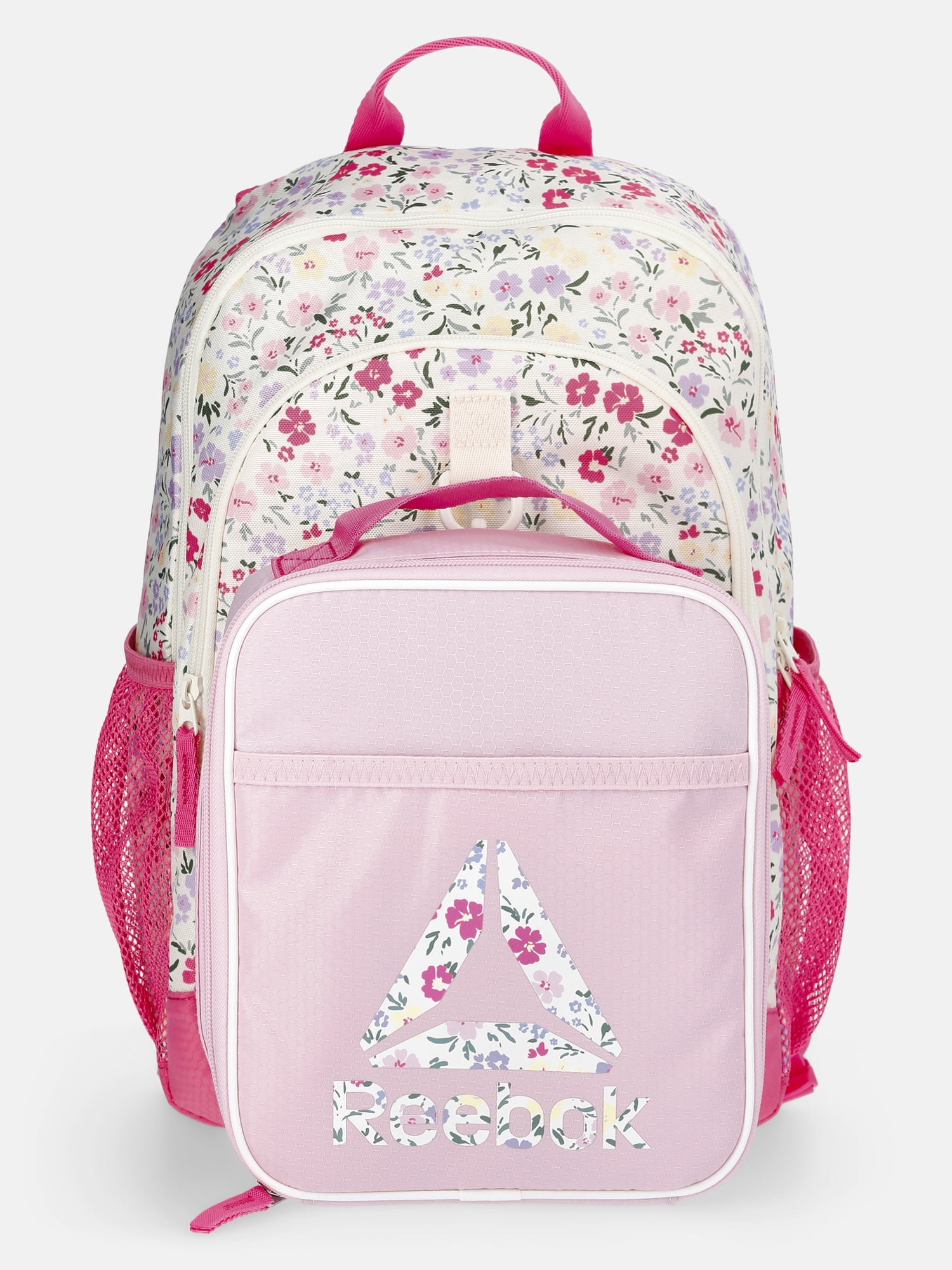 Reebok Kids' Charlie 17" Laptop Backpack and Lunch Bag Set, 2-Piece, Chalk Pretty Flowers