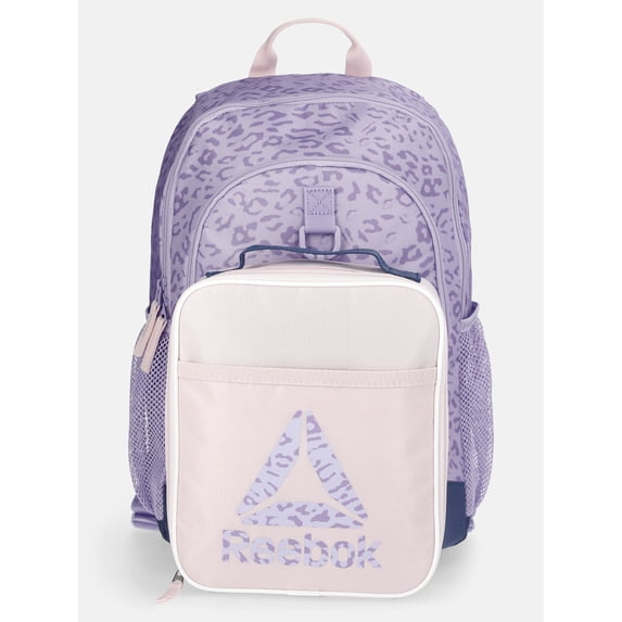 Reebok Kids' Charlie 17" Laptop Backpack and Lunch Bag Set, 2-Piece, Lavendar Leopard