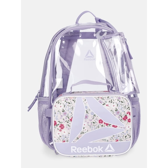 Reebok Kids' Dana17" Clear Backpack, Lunch Bag and Pencil Case Set, 3-Piece, Lavender