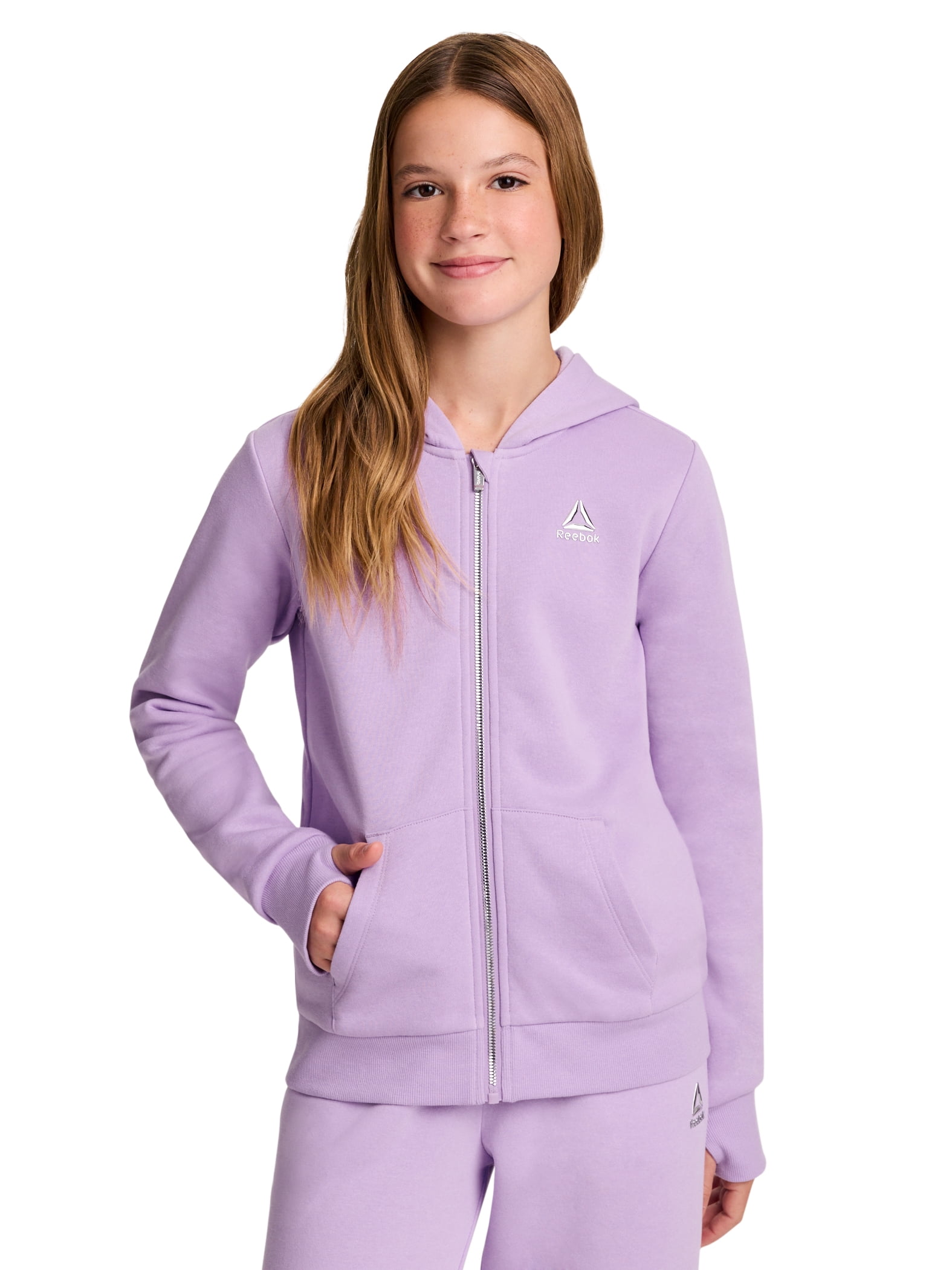 Reebok Girl’s Game Day Fleece Full Zip Hoodie, Sizes 4-18