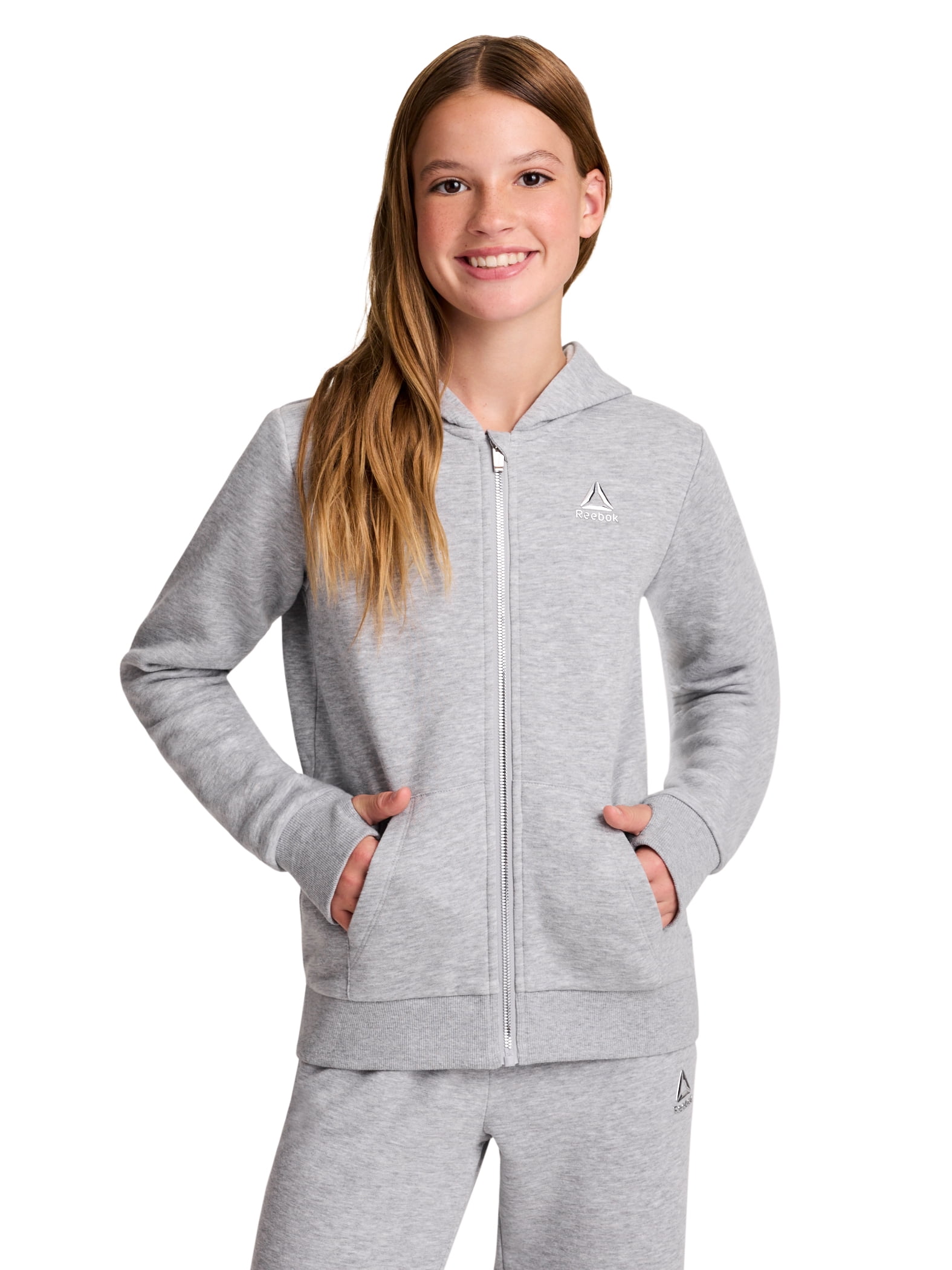 Reebok Girl’s Game Day Fleece Full Zip Hoodie, Sizes 4-18