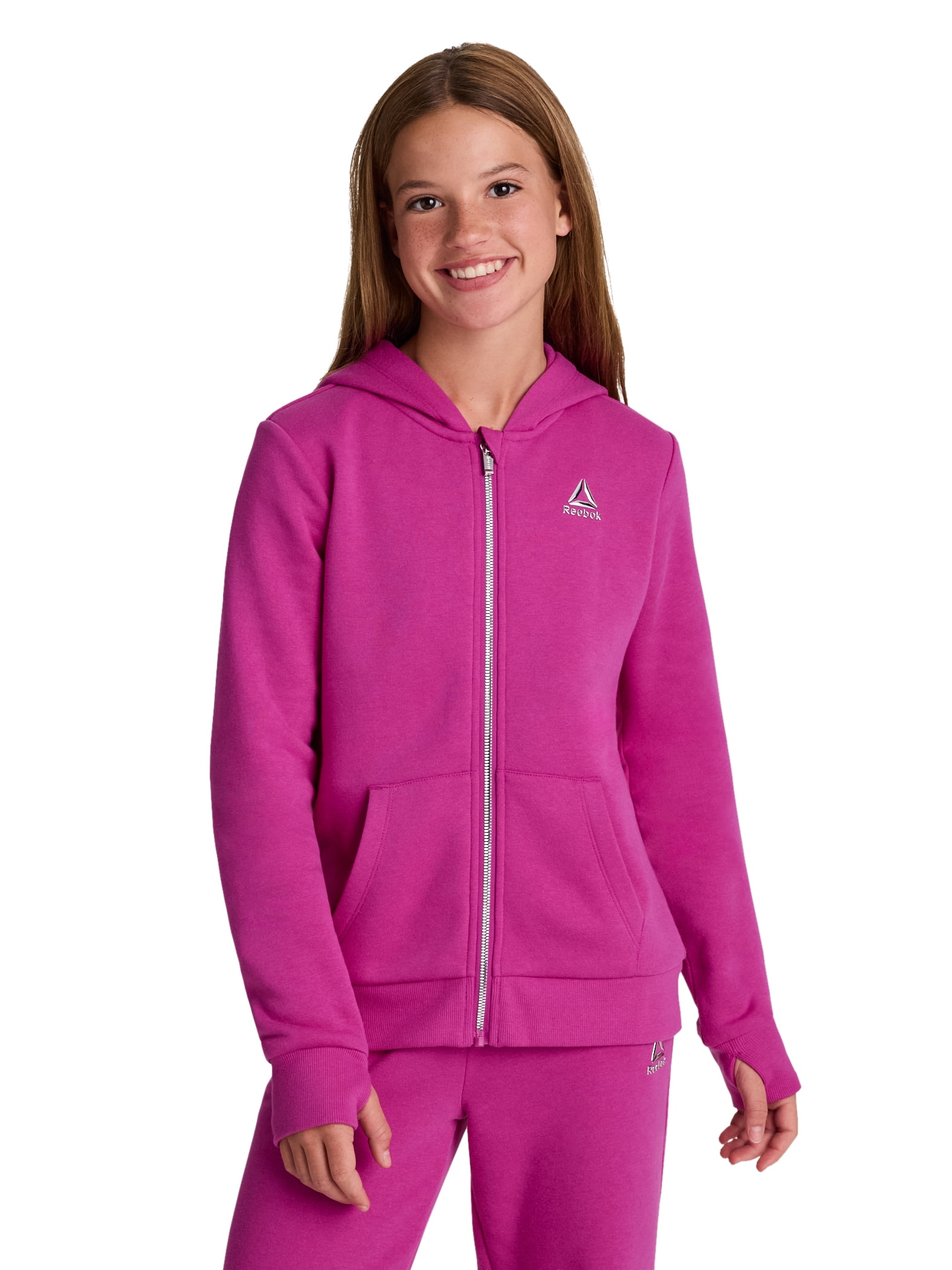 Reebok Girl’s Game Day Fleece Full Zip Hoodie, Sizes 4-18