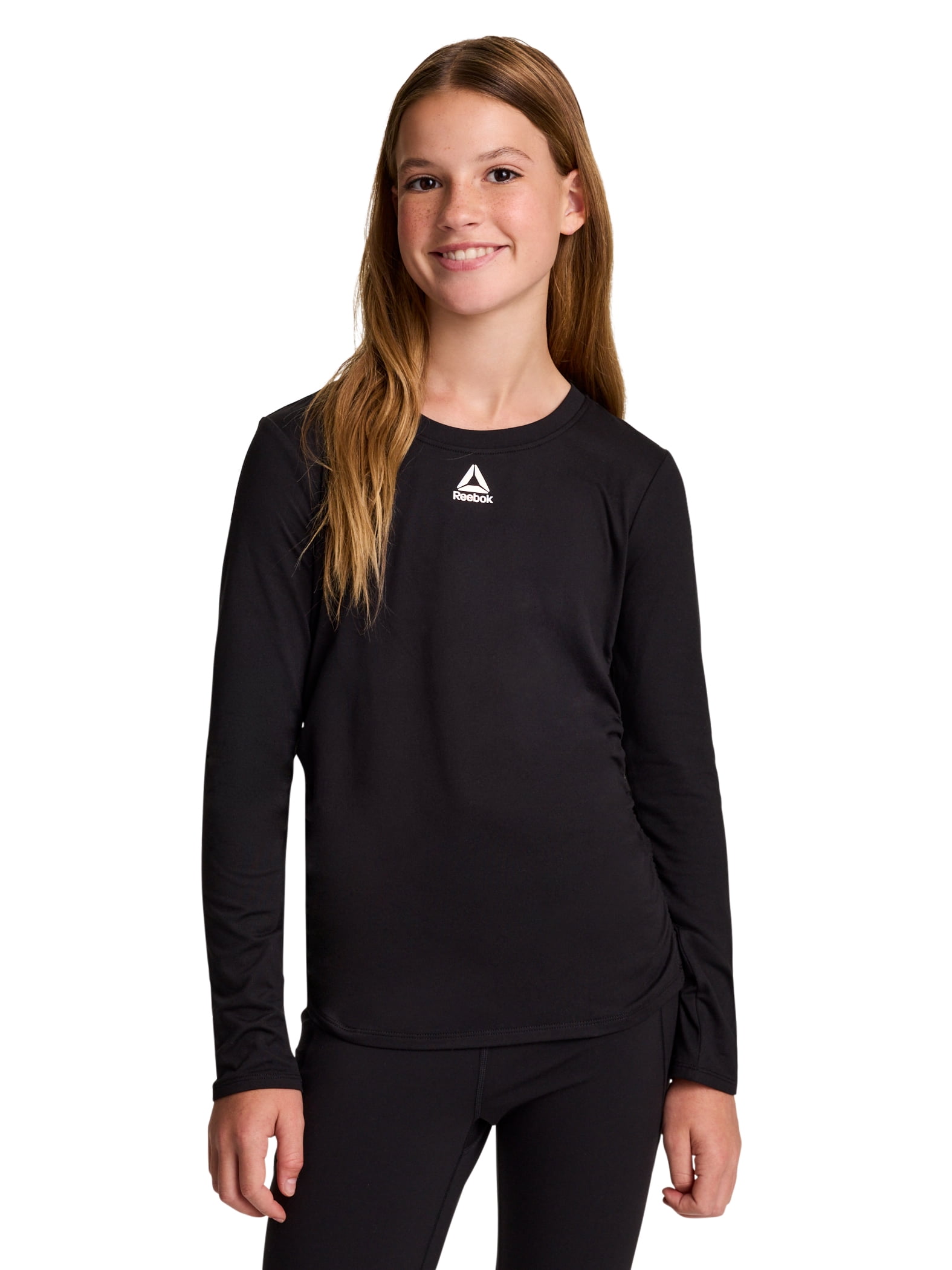 Reebok Girl's Legacy Side Ruched Long Sleeve Performance Top, Sizes 4-18