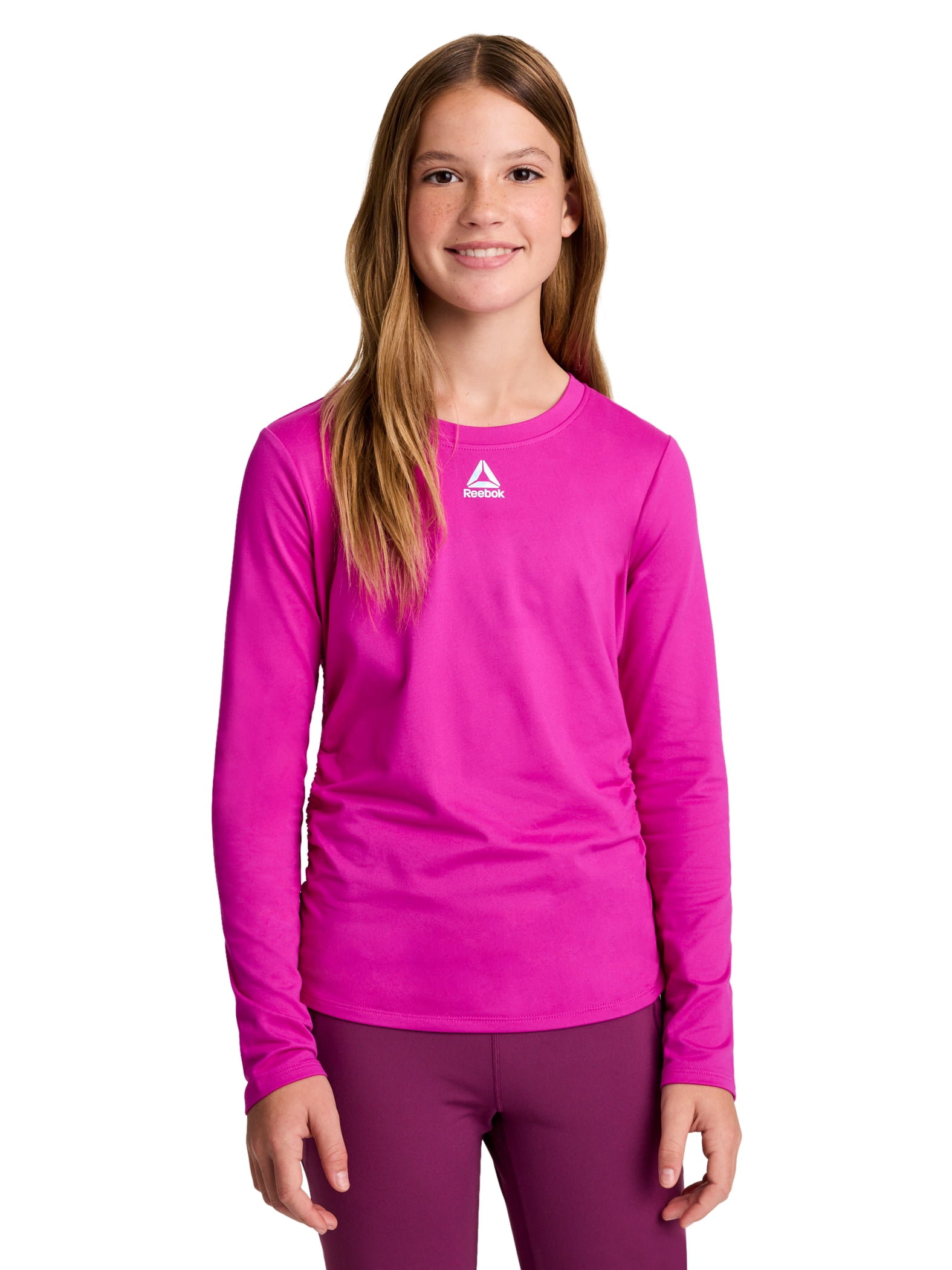 Reebok Girl's Legacy Side Ruched Long Sleeve Performance Top, Sizes 4-18
