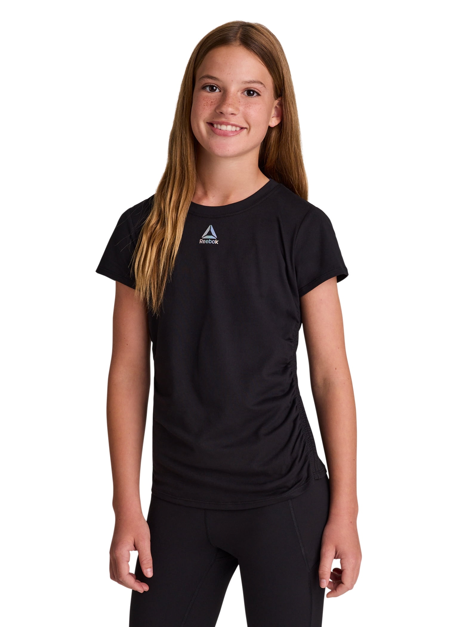 Reebok Girl's Legacy Short Sleeve Ruched Performance Top, Sizes 4-18