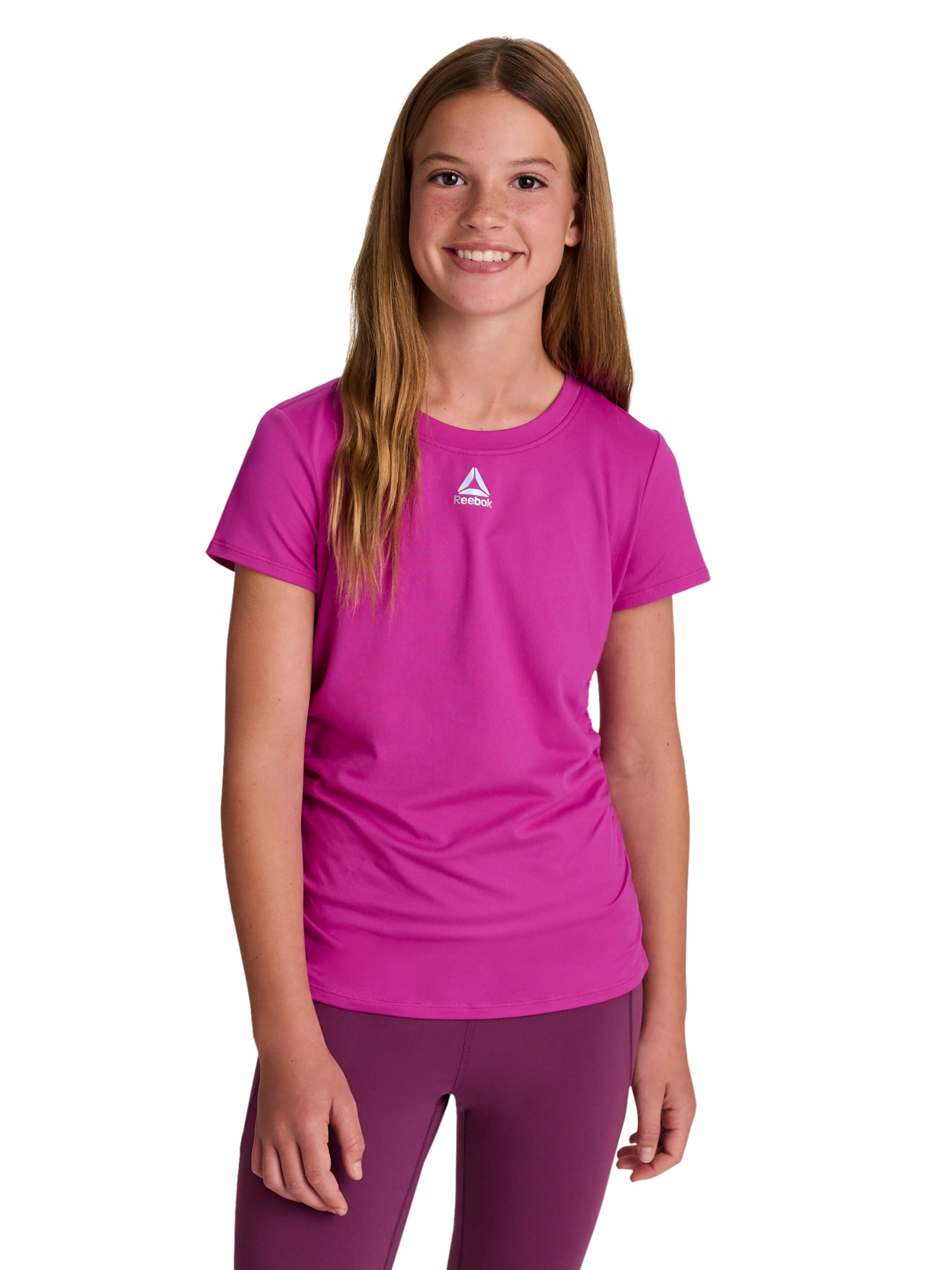 Reebok Girl's Legacy Short Sleeve Ruched Performance Top, Sizes 4-18