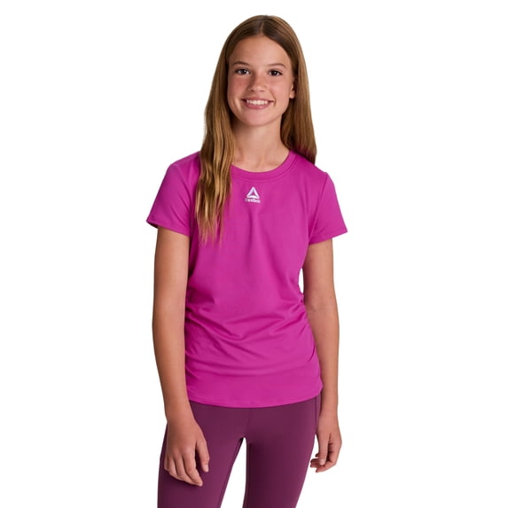 Reebok Girl's Legacy Short Sleeve Ruched Performance Top, Sizes 4-18