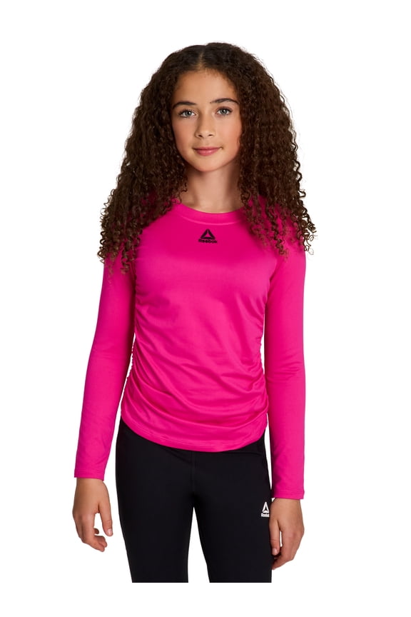 Girl's Side Ruched Long Sleeve Performance Top, Sizes 4-18