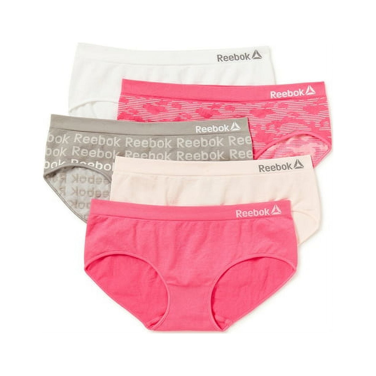 Reebok Girl's Underwear, 5 Pack Seamless Hipsters Panties, Sizes S