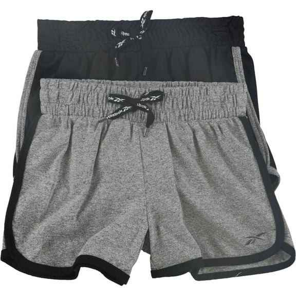 Reebok Girls 2 Pack Running Athletic Workout Shorts, Black, Big Kids (8-20), S