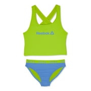 Reebok Girls 2-Piece Cross Back Sport Midkini with Banded Bikini Bottoms Swimsuit, UPF 50+, Sizes 4-18