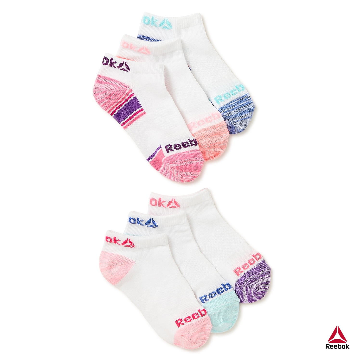 Reebok Girls Flatknit Series No Show Socks, 6Pack