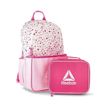 Reebok Girls' Riley 17" Laptop Backpack with Lunch Box Set, 2-Piece, Pink Floral