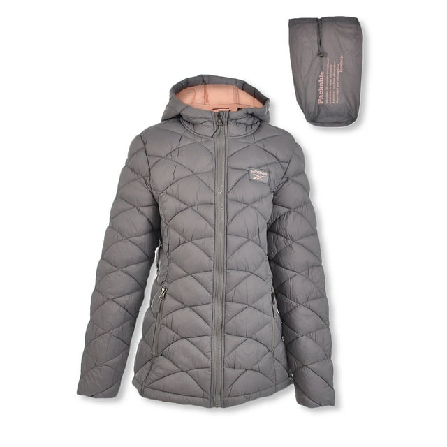 Reebok Girls' Packable Puffer Hooded Jacket - gray, l (Big Girls)