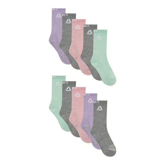 Reebok Girls Socks Pro-Series Crew Kids Socks, 10-pack