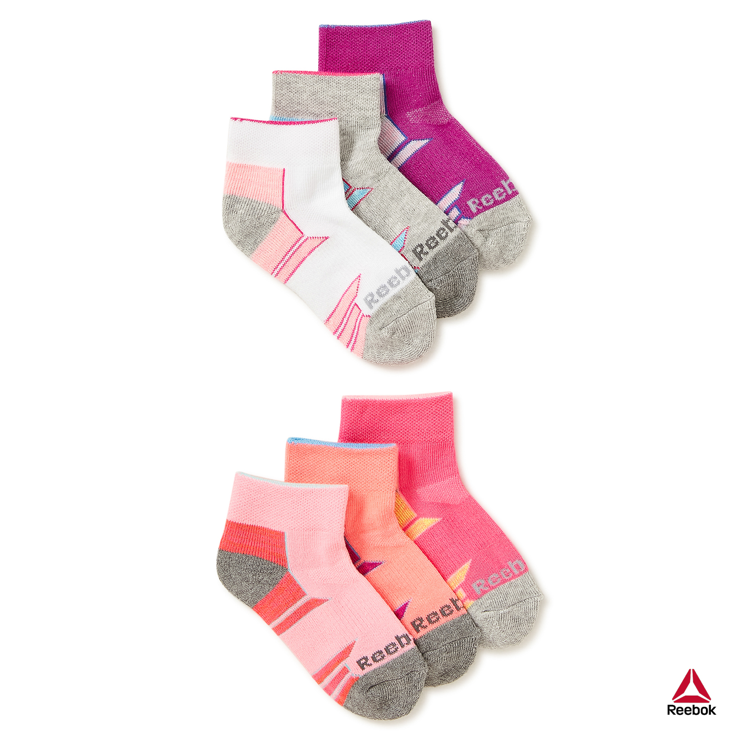 Reebok Girls Pros Series Ankle Socks, 6-Pack - image 1 of 9