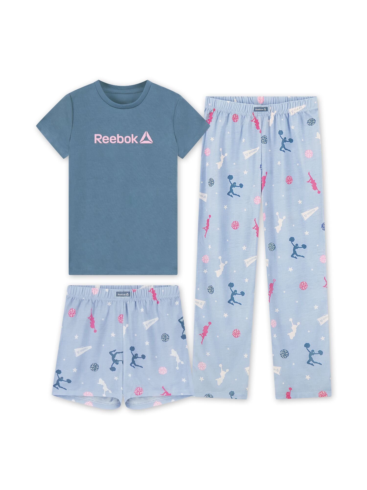 Reebok Girls’ Sleepwear, 3-Piece Tee, Short & Pant Pajama Set, Sizes S - XL