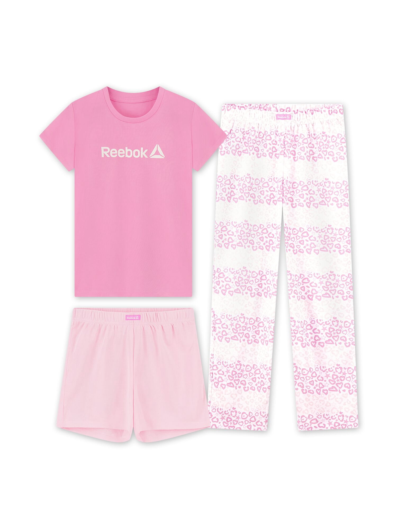 Reebok Girls’ Sleepwear, 3-Piece Tee, Short & Pant Pajama Set, Sizes S - XL