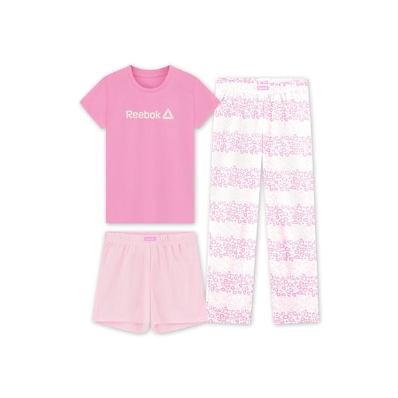 Reebok Girls’ Sleepwear, 3-Piece Tee, Short & Pant Pajama Set, Sizes S - XL
