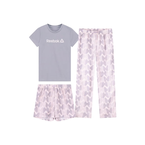 Reebok Girls’ Sleepwear, 3-Piece Tee, Short & Pant Pajama Set, Sizes S - XL