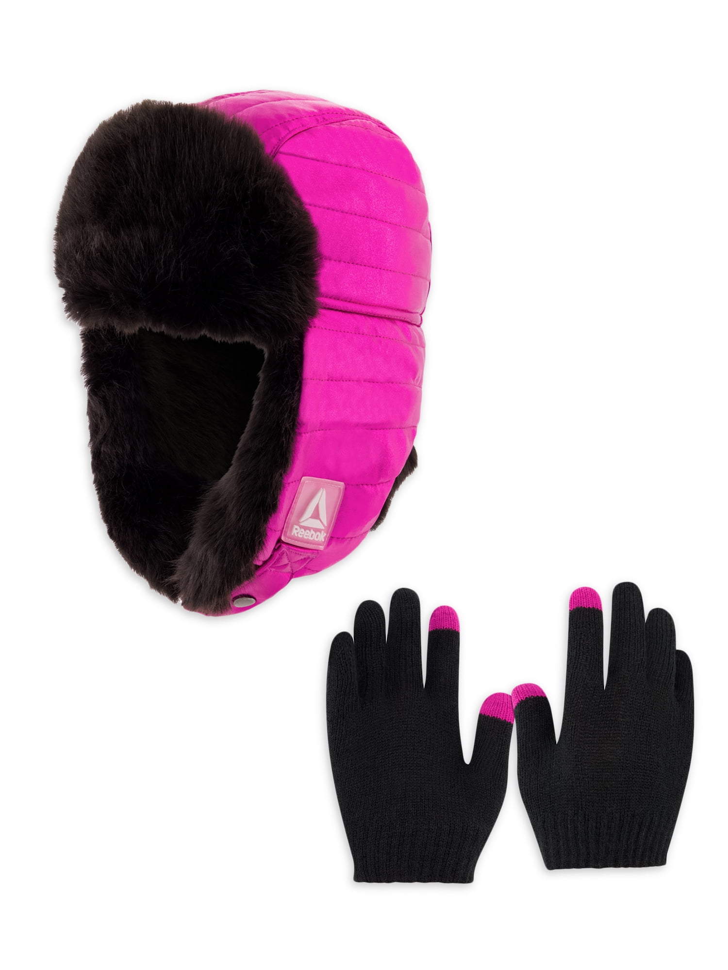 Reebok Girls Trapper Hat and Tech Glove 2 Piece Set, One Size