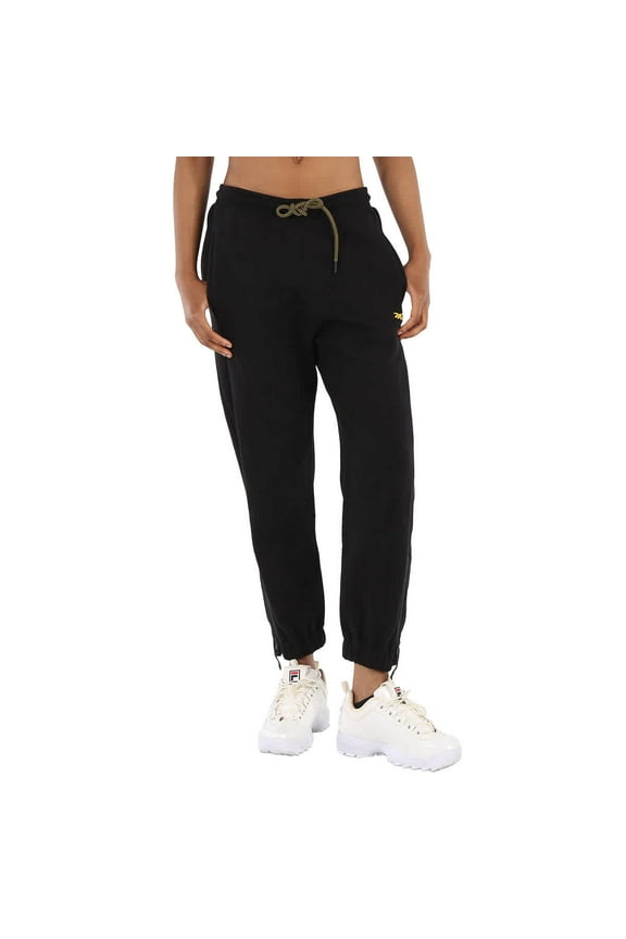 Ladies Black Logo-embroidered Track Pants, Size Medium