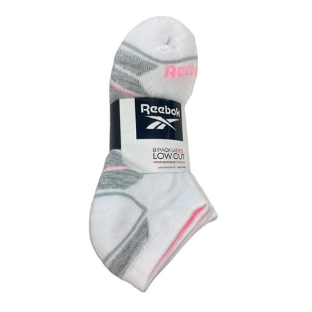 Reebok Ladies Cushion Low Cut Performance Training Socks, 8 Pair (White, 4-10)