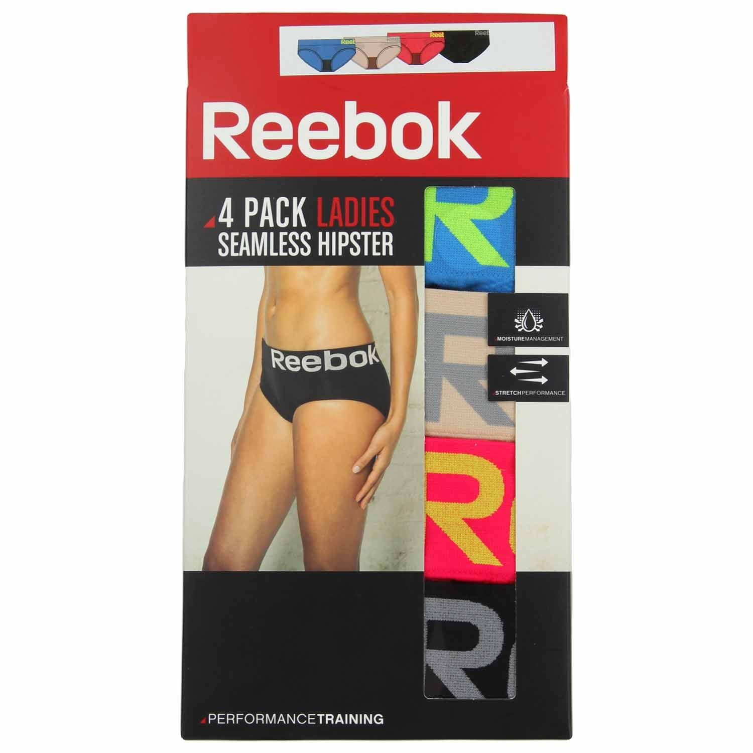 Reebok Ladies Performance Training Seamless Hipster Panties 4 Pack  (Assorted(P3), Small (4-6)) 