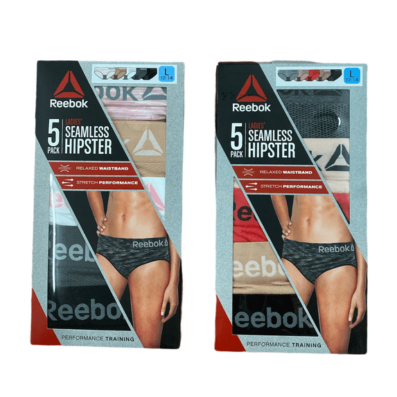 Reebok Ladies Seamless Stretch Hipster Panties, 5-Pack (Grey/Rose Pink/Coral/Nude/Black, M (8-10))