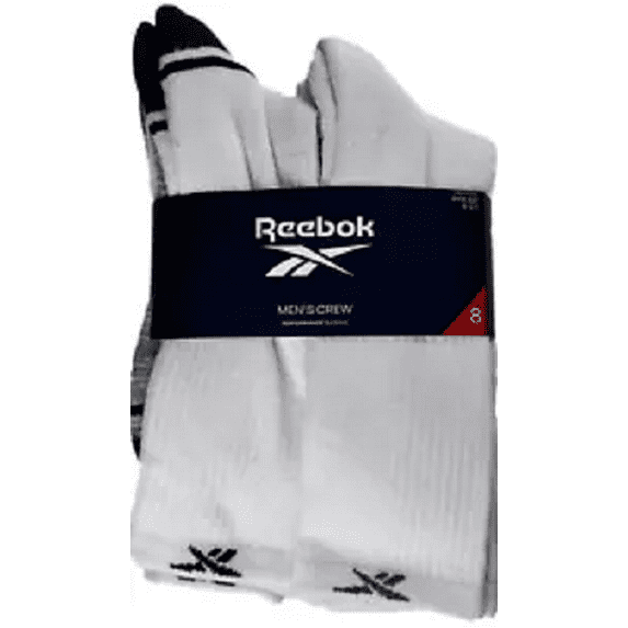Reebok® Men's 8 Pairs WhiteCrew Socks, Fit Shoe Size 6-12 WHITE COLOR