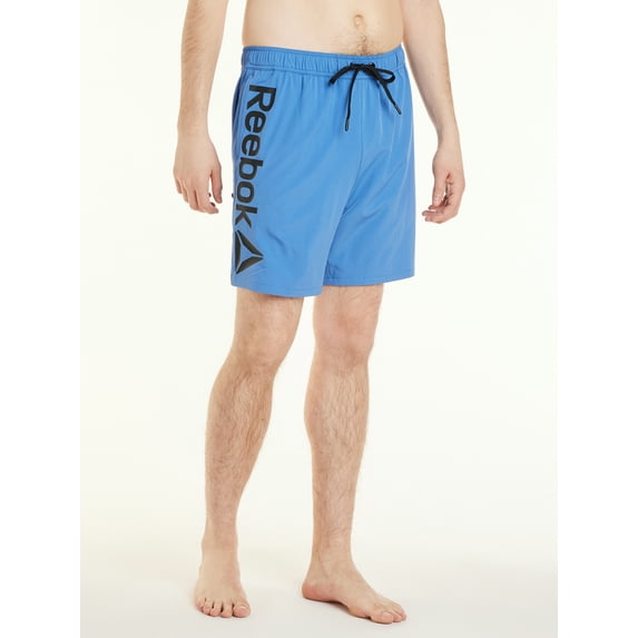 Reebok Men's & Big Men's Solid Logo Swim Trunks with Compression Liner and UPF 50+, 7" Inseam, Sizes S-2XL
