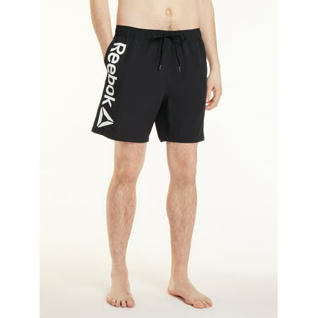 Reebok Men's & Big Men's Solid Logo Swim Trunks with Compression Liner and UPF 50+, 7" Inseam, Sizes S-2XL