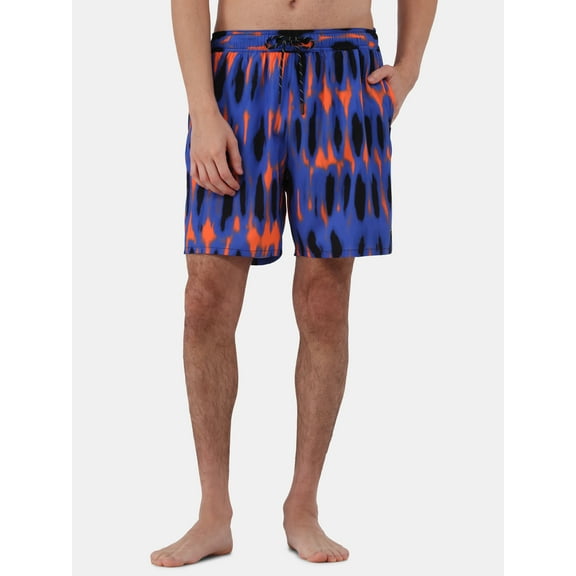 Reebok Men’s & Big Men's Printed Swim Trunks with Compression Liner, UPF 50+, 7” Inseam, Sizes S-3XL