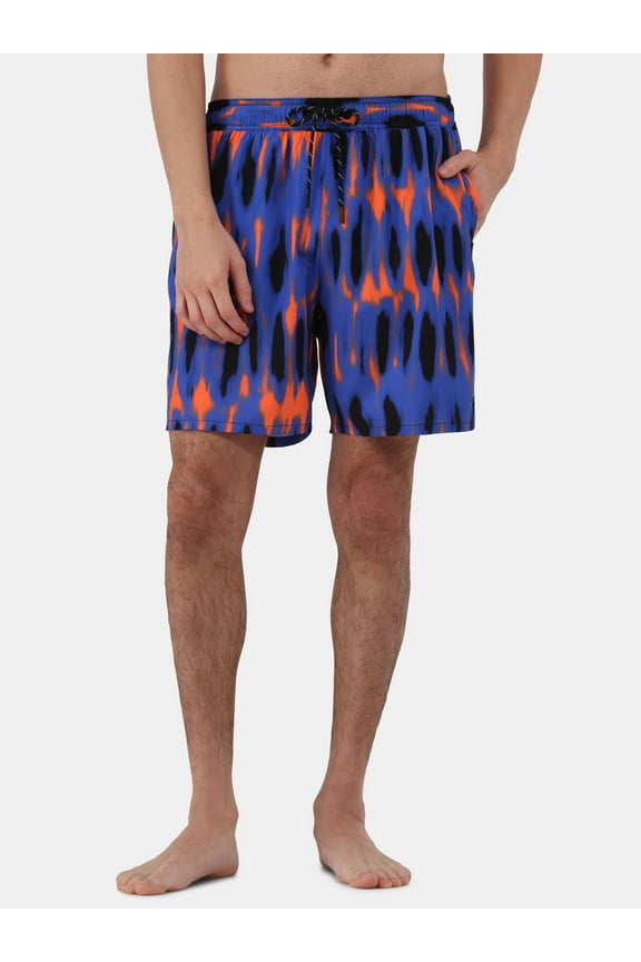 Men’s & Big Men's Printed Swim Trunks with Compression Liner, UPF 50+, 7” Inseam, Sizes S-3XL