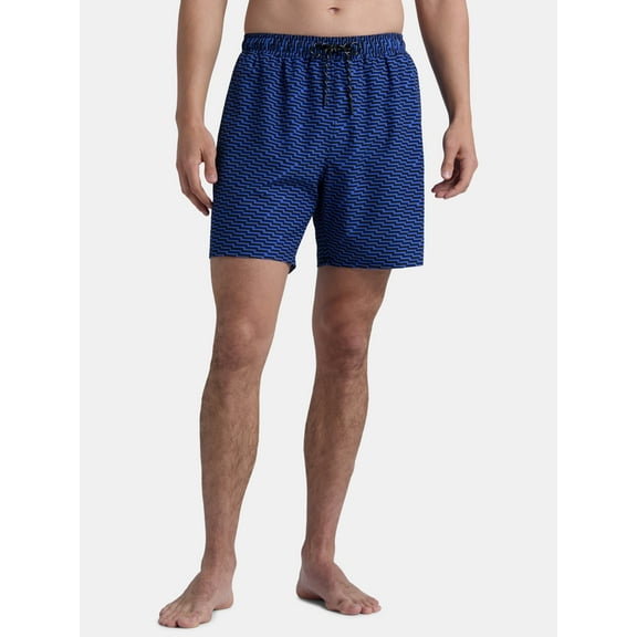 Reebok Men’s & Big Men's Printed Swim Trunks with Compression Liner, UPF 50+, 7” Inseam, Sizes S-3XL